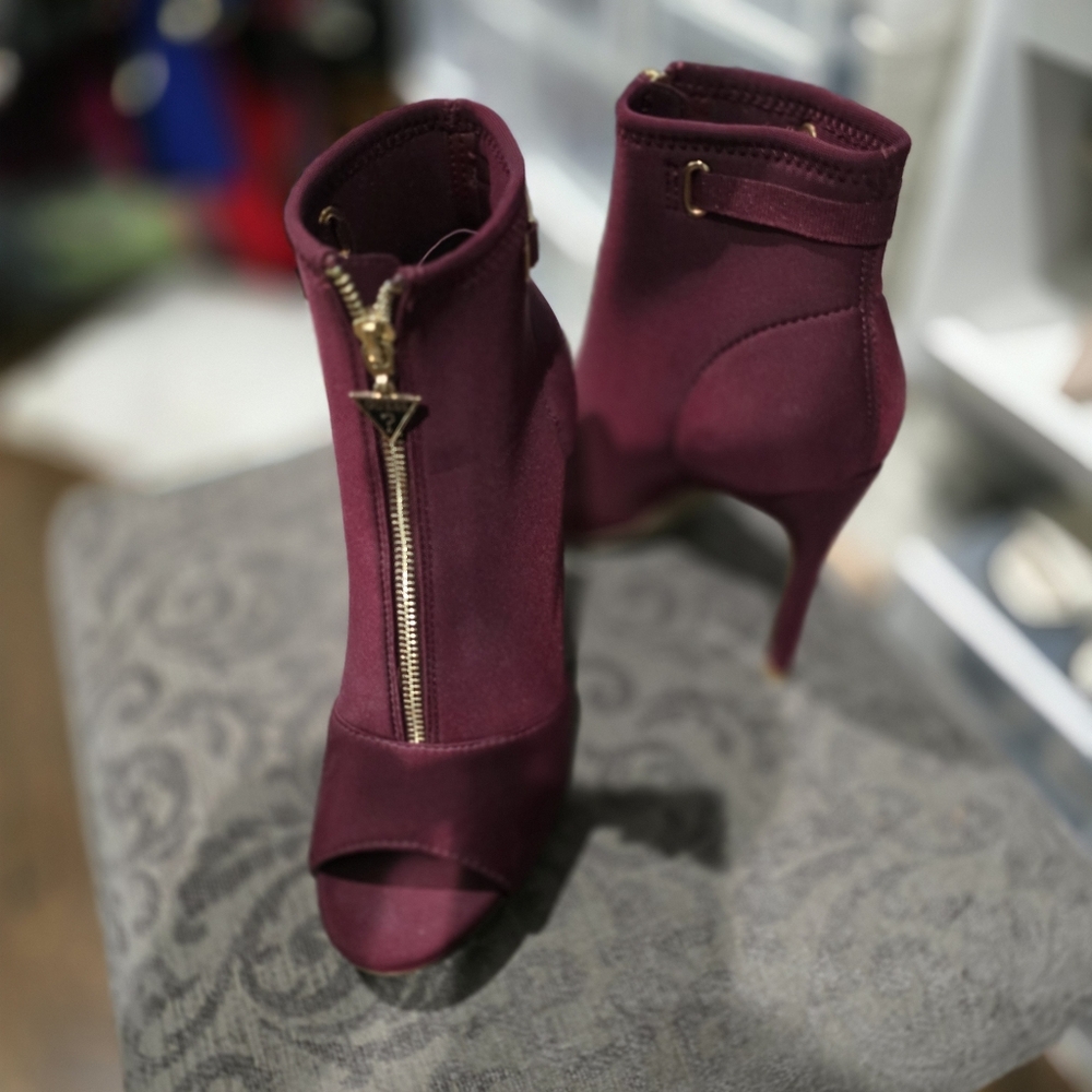 Purple Heeled Boots with Front Zipper